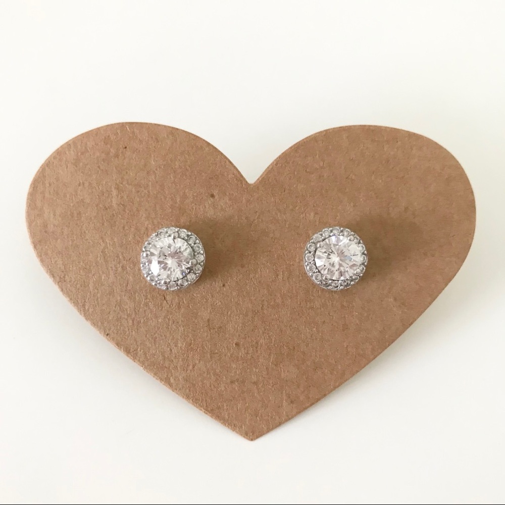 ⭐️4/$10⭐️ CZ + Sterling Silver Round Halo Earrings